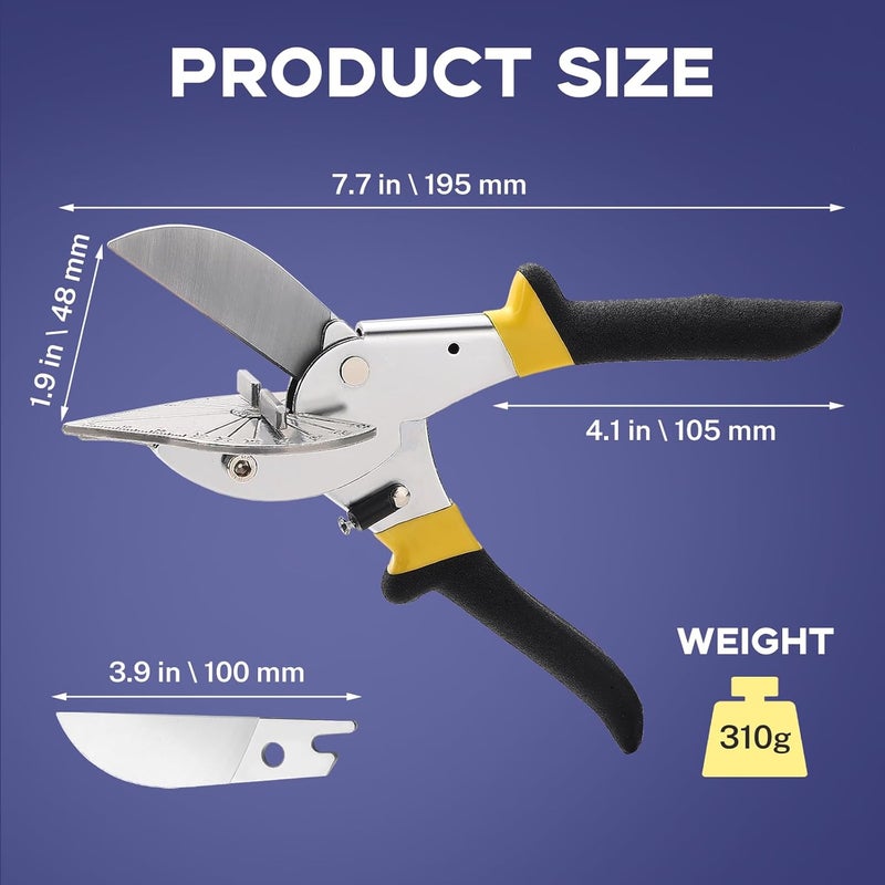 RAINHOL Angle Miter Shears for Wood Trim Molding, Sharp Angle Cutter Hand Tool, Adjustable at 45 To 135 Degree, for Cutting Plastic, PVC, Trunking, Vinyl, Quarter Round, No Replacement Blade - Image 2